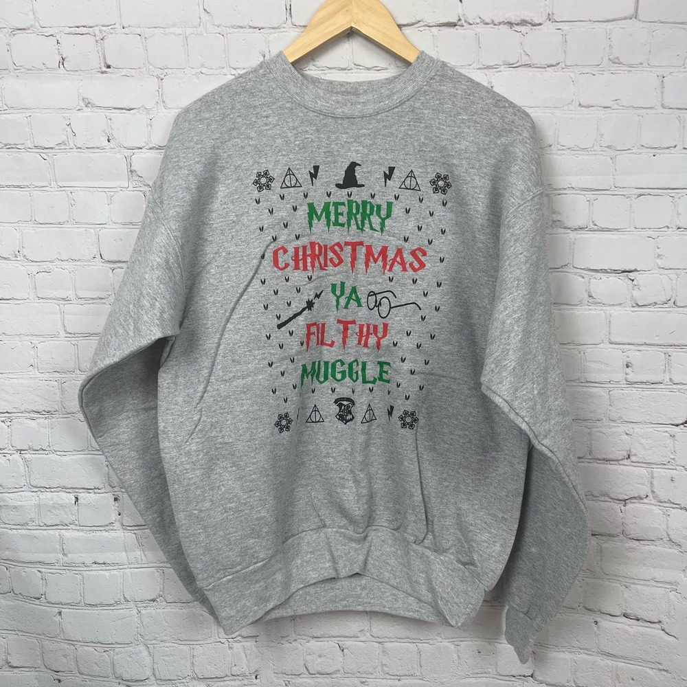 Harry Potter Holiday Christmas Sweatshirt Crew Neck 'Ya Filthy Muggle' M